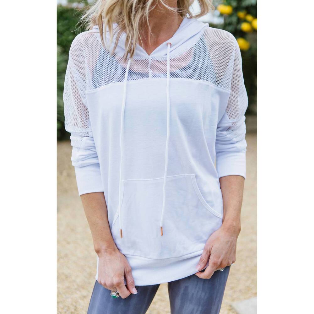 NEW ONZIE mesh long sleeve hoodie in white